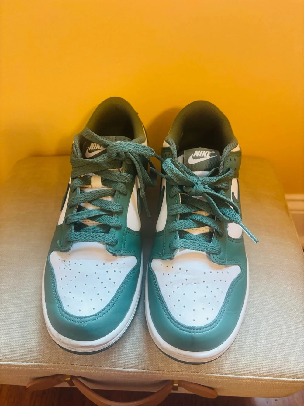 Kids Nike Air Force 1s Green and White Low-Top Sneakers - Casual Athletic Style